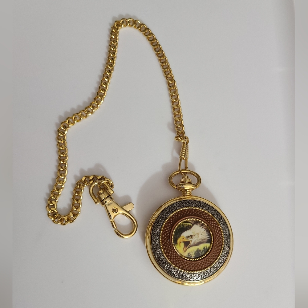 Vtg eagle Franklin mint pocket watch vintage estate Ted Blaylock euc